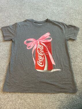 Coca Cola Gray Kids Tee with Pink Ribbon Can Graphic
